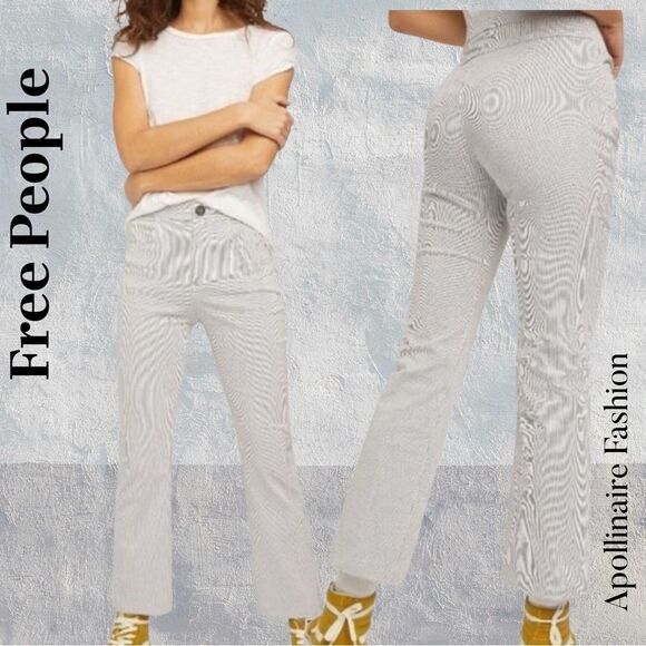 Free People Florence cropped Railroad pants Navy white striped Size Medium NWT - Picture 1 of 6